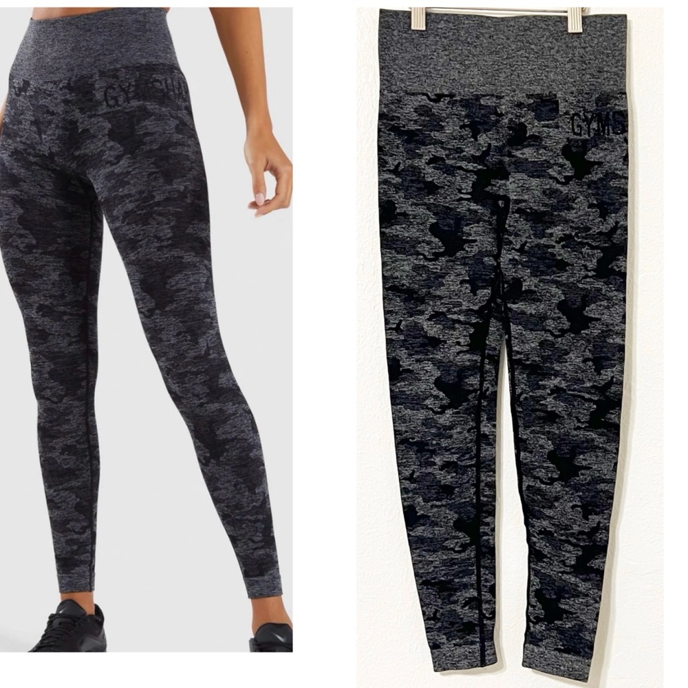 Gymshark Camo Adapt Seamless Leggings Black Ruched detailing to bum